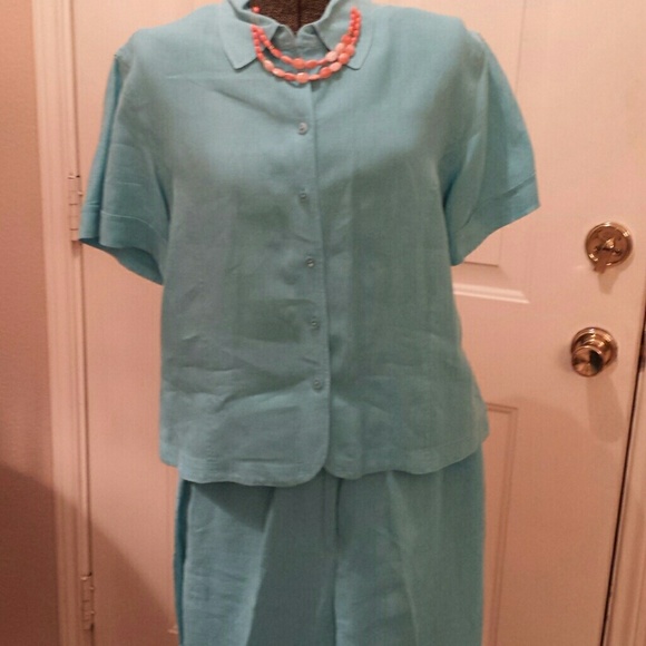 Talbot Pants - Talbot 2 Pieces Set Irish linen Aqua Outfit